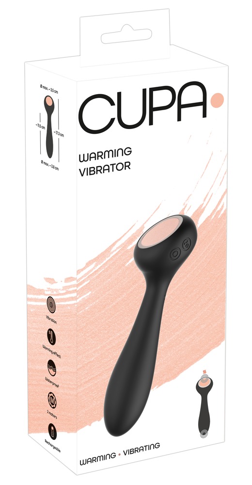 um vibrador fino e estreito para inserção vaginal ou anal. Do outro lado
