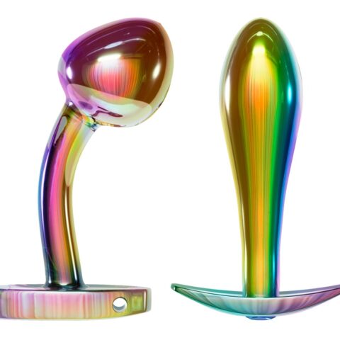 Conjunto de plug anal de metal nas cores do arco-íris